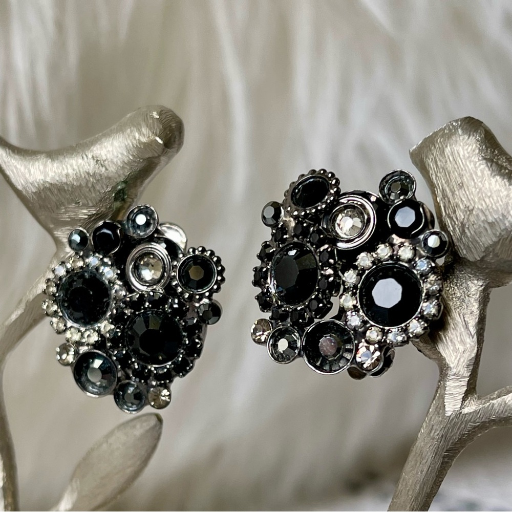 SORRELLI | Vintage | Glam Clear Black Rhinestones Silver Tone Clip On Earrings